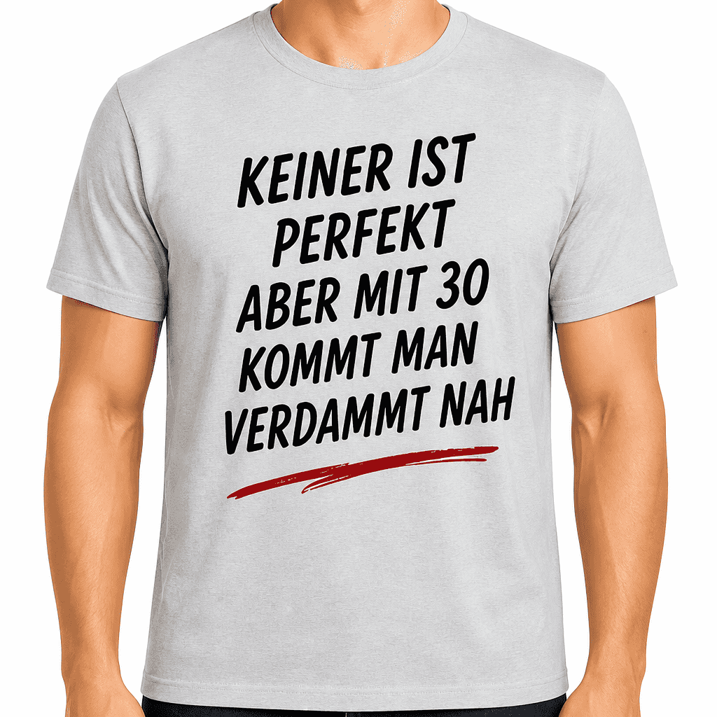 T-Shirt zum 30. Geburtstag – Keiner ist perfekt aber mit 30 kommt man verdammt nah