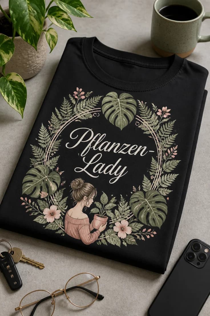 Pflanzen-Lady T-Shirt mit botanischem Motiv