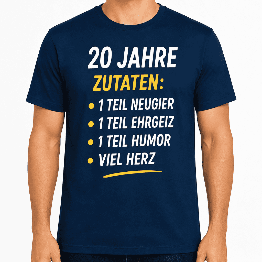 T-Shirt zum 20. Geburtstag – 20 jahre zutaten: • 1 teil neugier • 1 teil ehrgeiz • 1 teil humor • viel herz