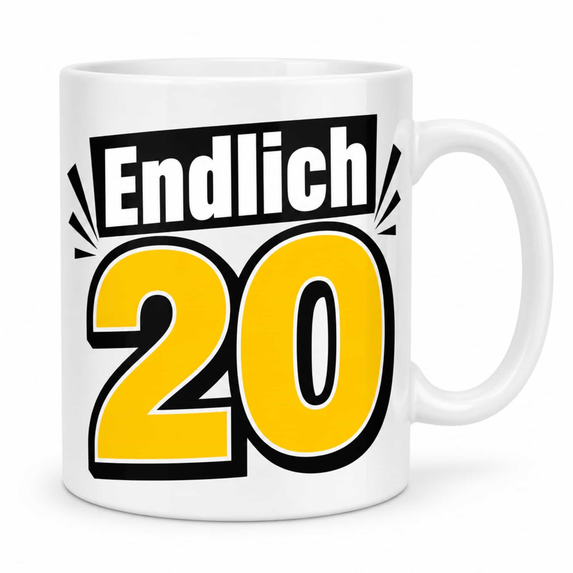 Tasse "Endlich 20" - Lustige Geburtstagstasse zum 20.