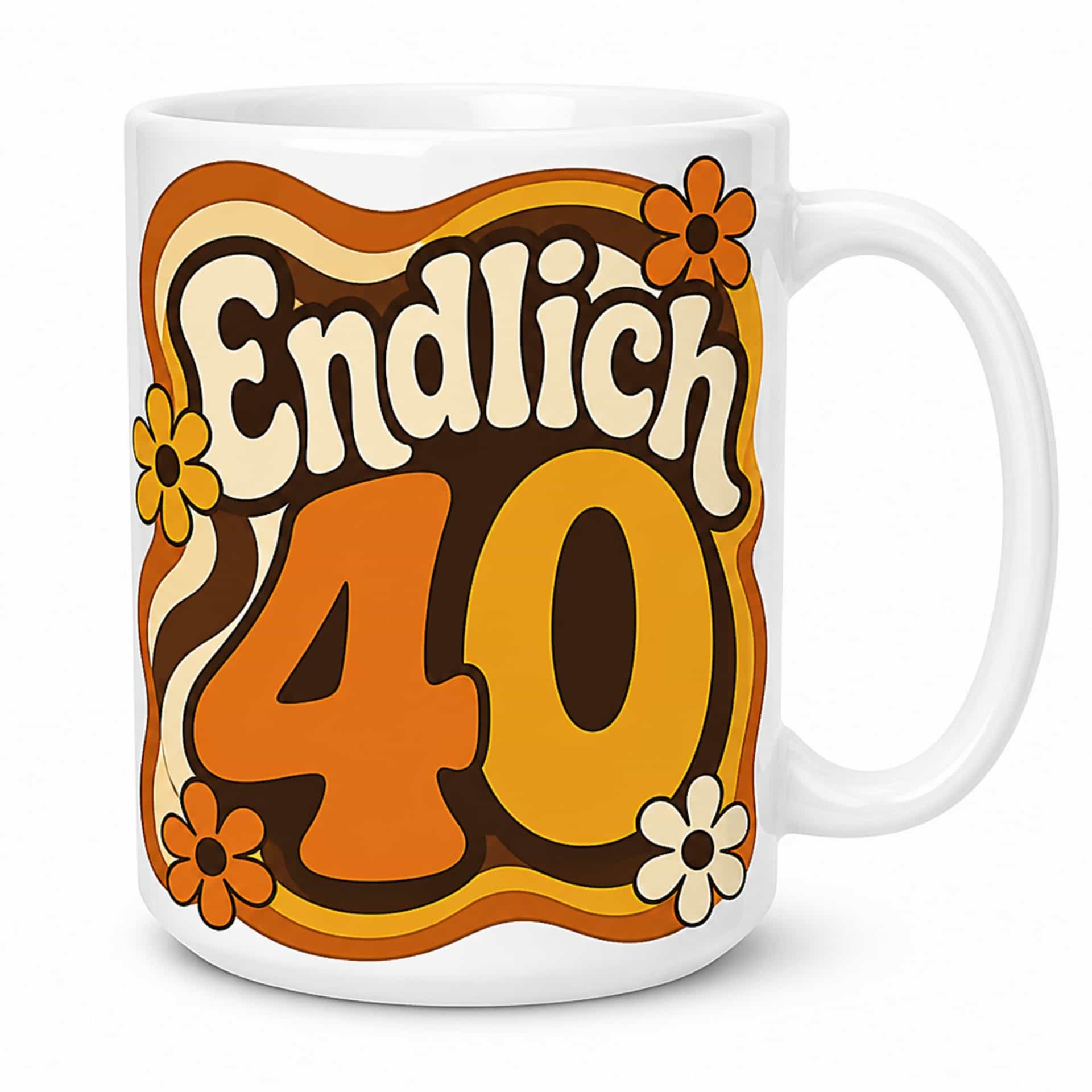 Tasse Endlich 40 – lustige Tasse zum 40. Geburtstag