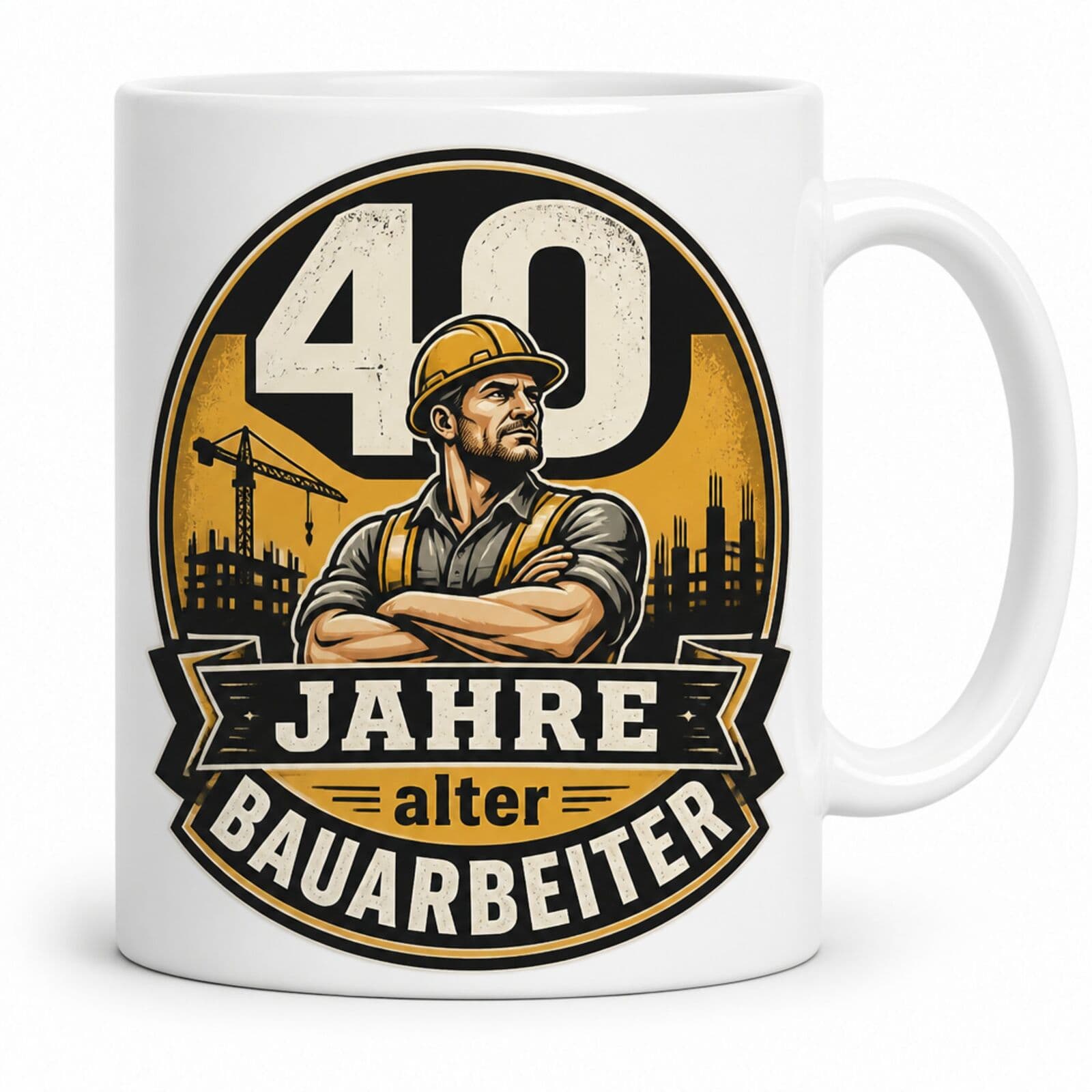 Tasse 40 Jahre alter Bauarbeiter