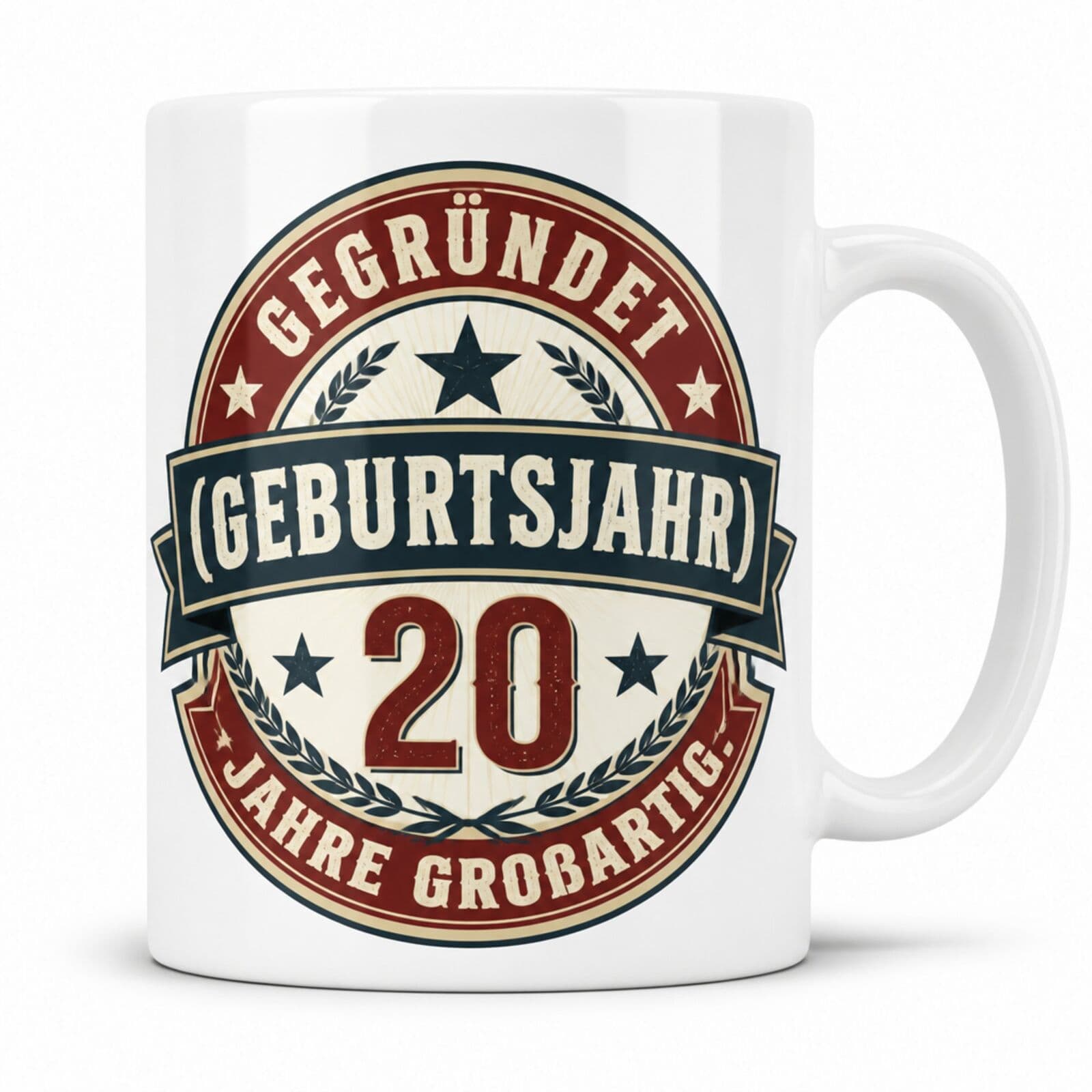 Tasse "Gegründet (Geburtsjahr) 20 Jahre großartig"