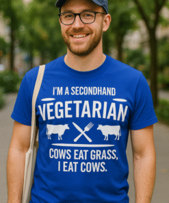 Secondhand Vegetarier T-Shirt – Kühe fressen Gras, ich esse Kühe