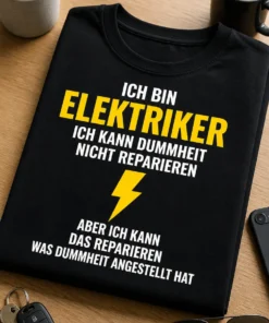 Lustiges Elektriker T-Shirt mit dem Spruch über Dummheit nicht reparieren und Folgen beheben