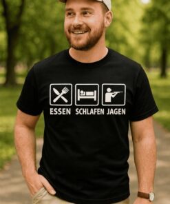 Lustiges T-Shirt Essen Schlafen Jagen