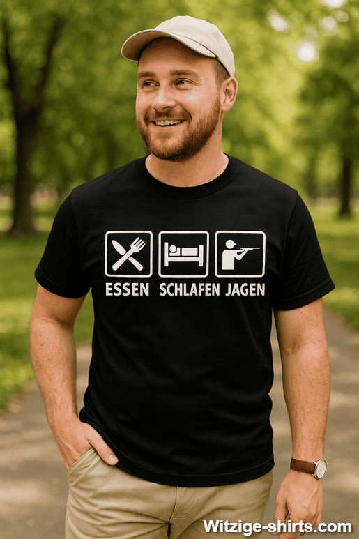 Lustiges T-Shirt Essen Schlafen Jagen