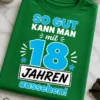 Typografisches Geburtstagsdesign mit dem Spruch SO GUT KANN MAN mit 18 JAHREN aussehen!