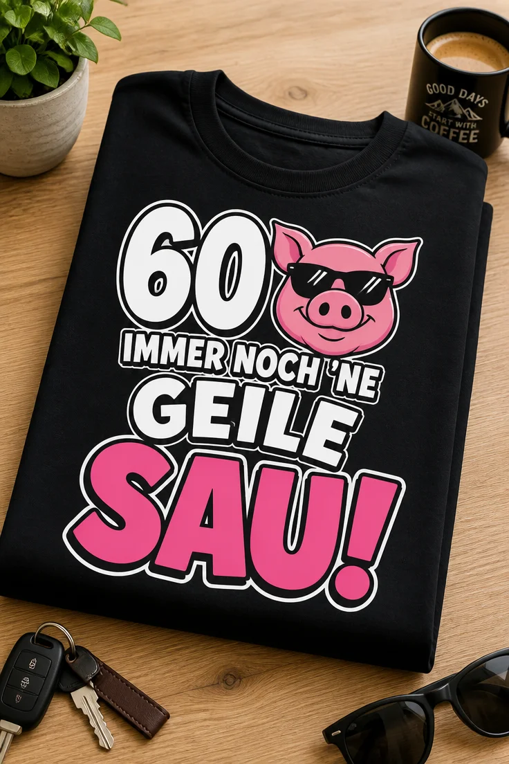 Lustiges Geburtstag T-Shirt zum 60. mit Spruch 60 IMMER NOCH 'NE GEILE SAU! und cooler Schweinegrafik