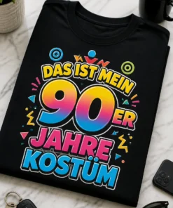 Lustiges 90er T-Shirt mit dem Spruch DAS IST MEIN 90ER JAHRE KOSTÜM im bunten Retro-Design