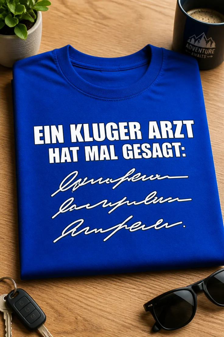 Lustiges T-Shirt für Ärzte und Mediziner mit dem Spruch „EIN KLUGER ARZT HAT MAL GESAGT:“ und unleserlicher Arztkritzelei
