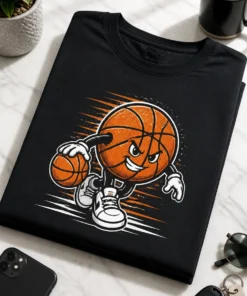 Minimalistisches Basketball Motiv als schwarze Liniengrafik auf T-Shirt
