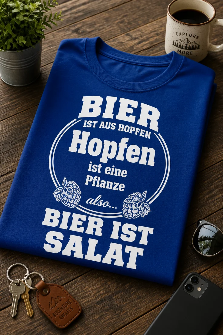 Lustiges Bier T-Shirt mit dem Spruch BIER IST AUS HOPFEN Hopfen ist eine Pflanze also... BIER IST SALAT