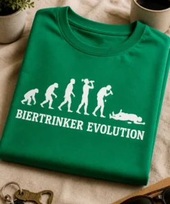 Lustiges T-Shirt für Biertrinker mit dem Spruch BIERTRINKER EVOLUTION und Evolutionsmotiv