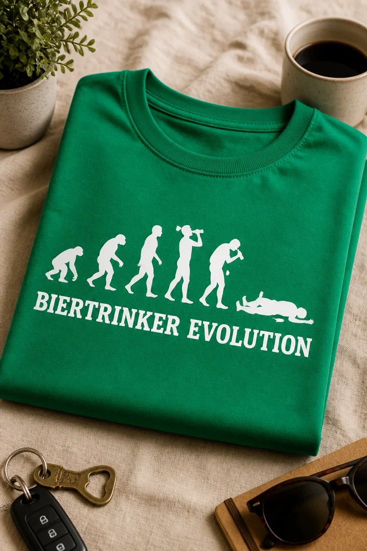 Lustiges T-Shirt für Biertrinker mit dem Spruch BIERTRINKER EVOLUTION und Evolutionsmotiv