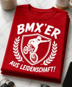 Lustiges T-Shirt für BMX-Fahrer mit dem Spruch BMX`ER AUS LEIDENSCHAFT! und BMX-Motiv