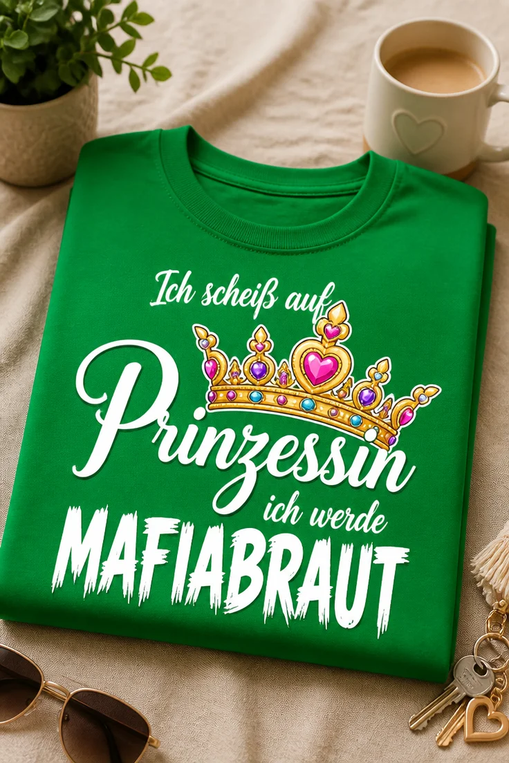 Braut T-Shirt mit dem Spruch Ich scheiß auf Prinzessin ich werde MAFIABRAUT und Krone