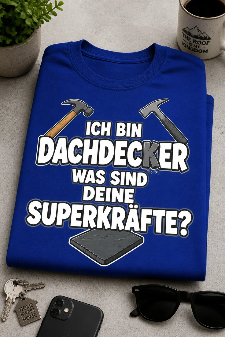 Lustiges Dachdecker T-Shirt mit dem Spruch ICH BIN DACHDECKER WAS SIND DEINE SUPERKRÄFTE?