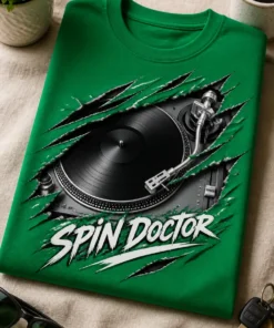 DJ Plattenspieler in realistischer Riss-Optik als monochromes T-Shirt Motiv