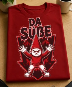 T-Shirt mit dem Spruch „DA SÜẞE“ und wütender kleiner Figur im Horror-Stil