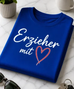 Minimalistisches Erzieher T-Shirt mit weißem Schriftzug und rotem Herz