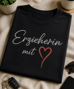 Typografisches Design mit dem Schriftzug „Erzieherin mit“ und rotem Herz