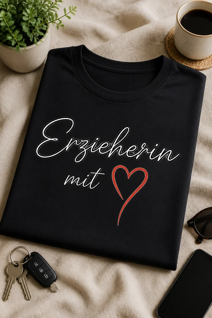 Typografisches Design mit dem Schriftzug „Erzieherin mit“ und rotem Herz