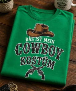 Lustiges T-Shirt mit dem Spruch DAS IST MEIN COWBOY KOSTÜM im Westernstil mit Cowboyhut und gekreuzten Revolvern