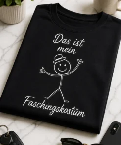 T-Shirt mit dem Spruch „Das ist mein Faschingskostüm“ und minimalistischer gezeichneter Figur
