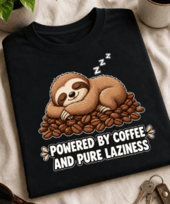 Schlafendes niedliches Faultier auf einem Haufen Kaffeebohnen mit kleinen Zzz darüber