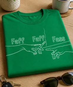 Lustiges T-Shirt mit dem Spruch Faff Faff Fass und minimalistischem Motiv mit zwei Händen