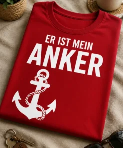 T-Shirt mit Spruch ER IST MEIN ANKER und Anker-Motiv im maritimen Stil