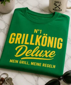 Lustiges T-Shirt für Grillmeister mit dem Spruch N°1 GRILLKÖNIG Deluxe MEIN GRILL, MEINE REGELN
