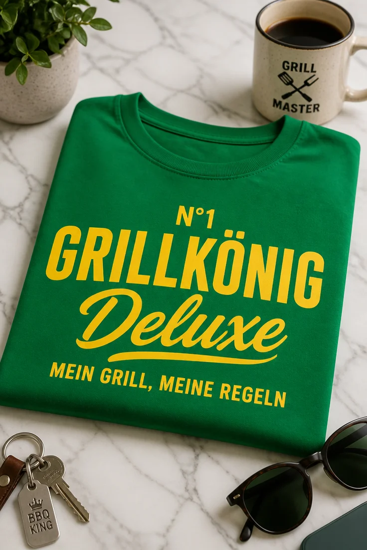 Lustiges T-Shirt für Grillmeister mit dem Spruch N°1 GRILLKÖNIG Deluxe MEIN GRILL, MEINE REGELN