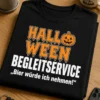 Lustiges Halloween T-Shirt mit HALLO WEEN BEGLEITSERVICE „Bier würde ich nehmen!“ und Kürbis