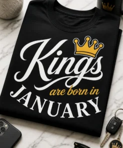 Lustiges T-Shirt für Januar-Geborene mit dem Spruch Kings are born in JANUARY und Krone