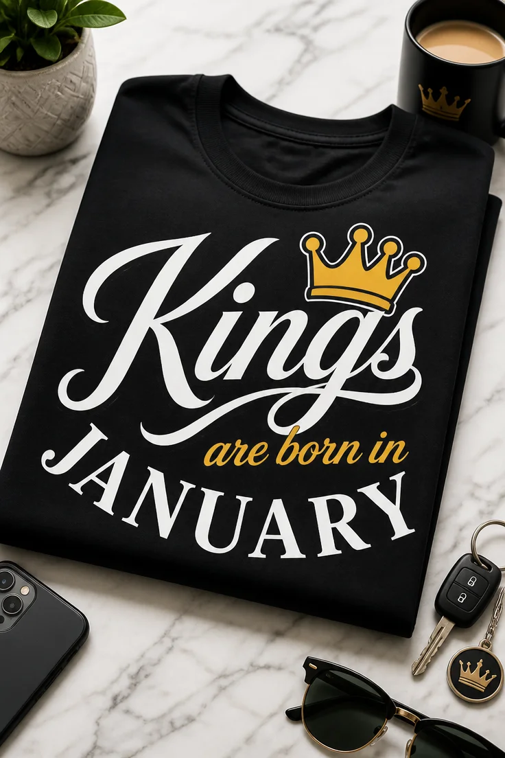 Lustiges T-Shirt für Januar-Geborene mit dem Spruch Kings are born in JANUARY und Krone