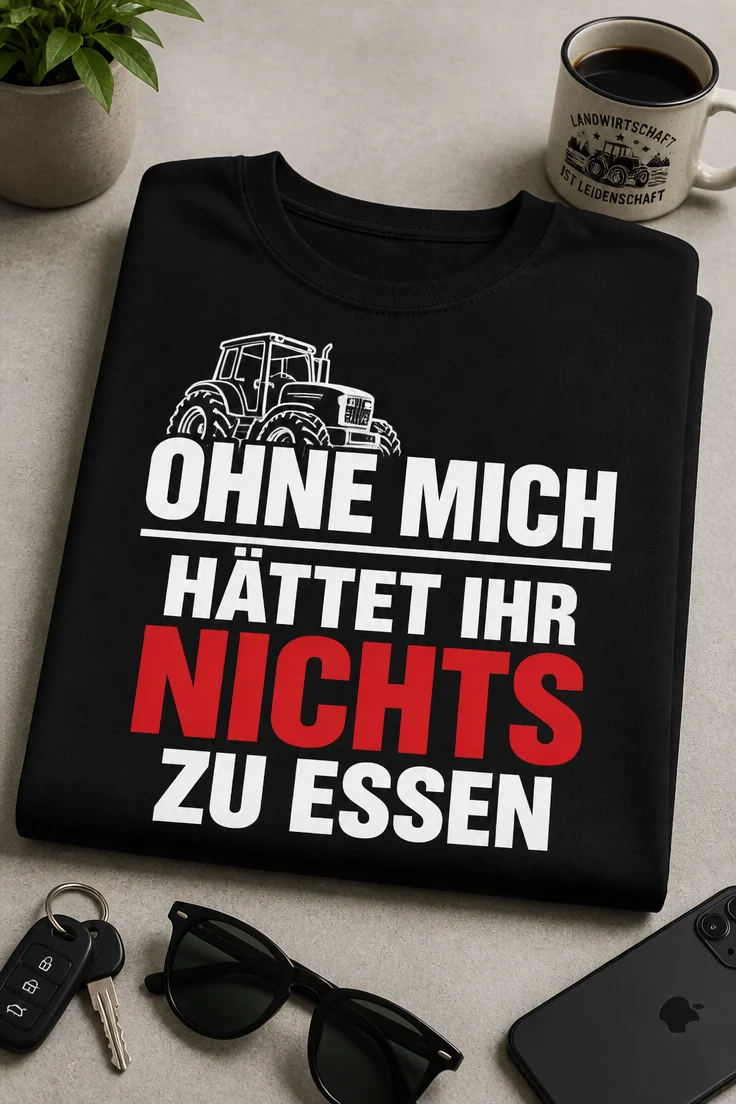 Lustiges Landwirt T-Shirt mit dem Spruch OHNE MICH HÄTTET IHR NICHTS ZU ESSEN und Traktor-Motiv