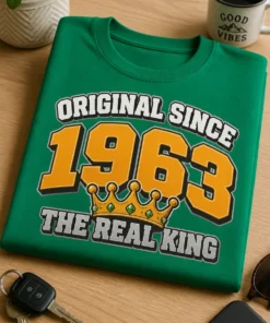 Retro Typografie mit dem Spruch ORIGINAL SINCE 1963 THE REAL KING für Männer mit Jahrgang 1963