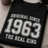 Vintage Typografie T-Shirt mit dem Spruch ORIGINAL SINCE 1963 THE REAL KING für Männer mit Jahrgang 1963