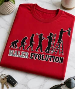 Lustiges Maler T-Shirt mit Evolutionsmotiv und dem Spruch MALER EVOLUTION