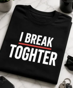 T-Shirt mit dem Spruch I BREAK TOGHTER in weißer Typografie und roter Linie
