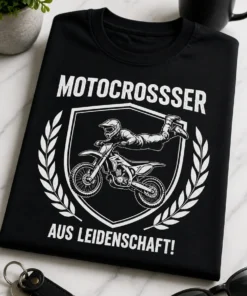 Lustiges T-Shirt für Motocross-Fans mit dem Spruch „MOTOCROSSSER AUS LEIDENSCHAFT!“ und Freestyle-Motocross-Motiv