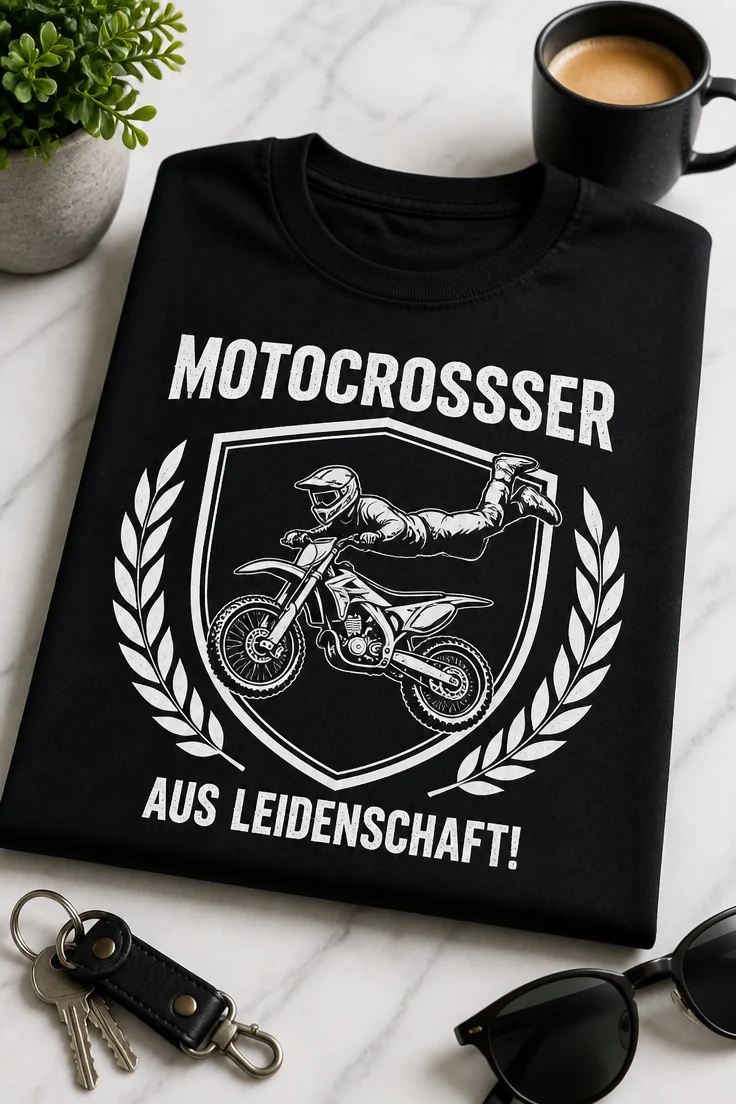 Lustiges T-Shirt für Motocross-Fans mit dem Spruch „MOTOCROSSSER AUS LEIDENSCHAFT!“ und Freestyle-Motocross-Motiv