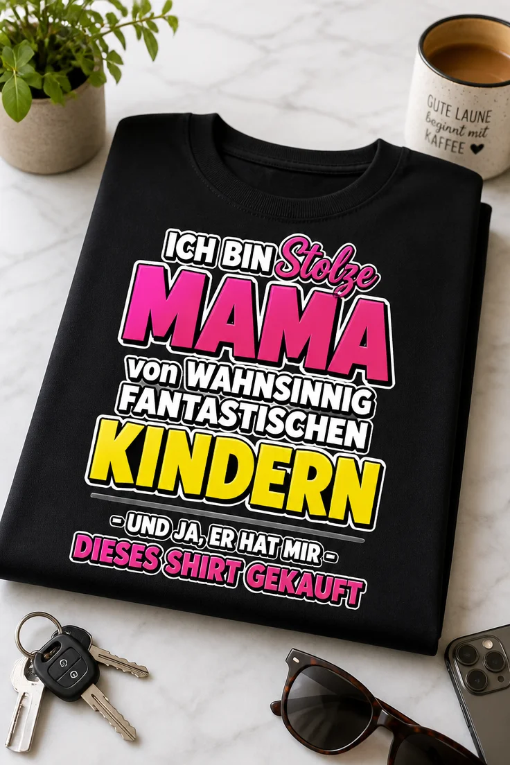 Lustiges T-Shirt für Mütter mit dem Spruch ICH BIN Stolze MAMA von WAHNSINNIG FANTASTISCHEN KINDERN - UND JA, ER HAT MIR - DIESES SHIRT GEKAUFT