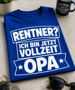 Lustiges Opa T-Shirt mit dem Spruch RENTNER? ICH BIN JETZT VOLLZEIT OPA in weißer Typografie