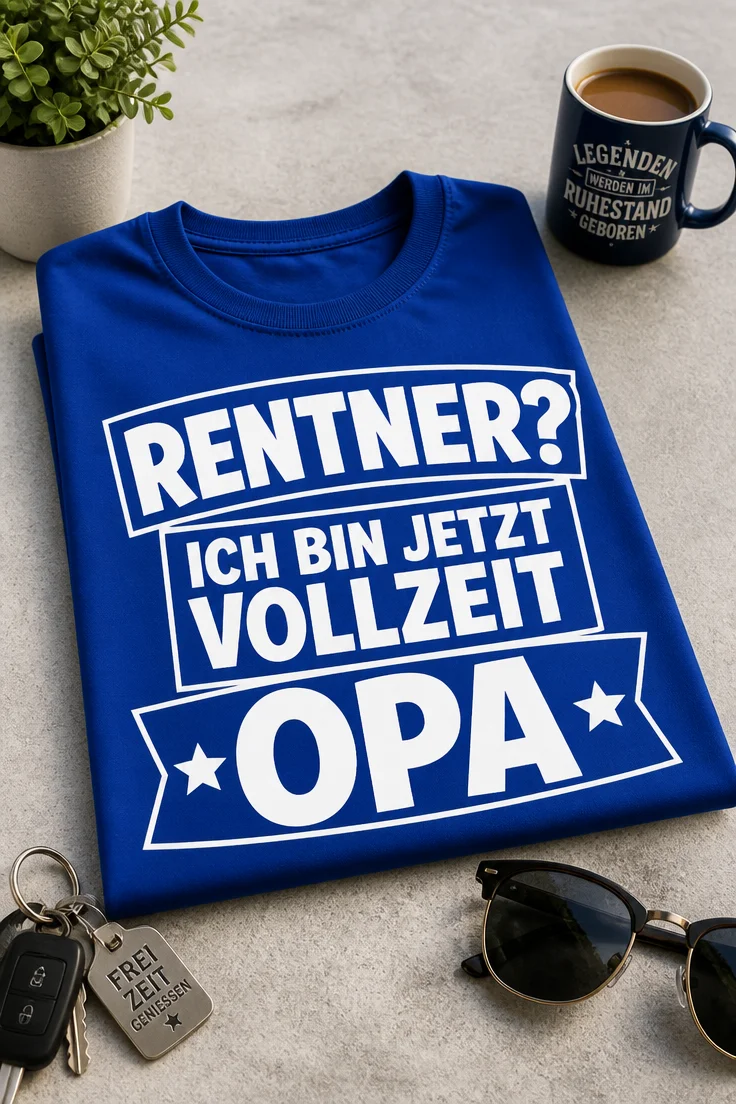 Lustiges Opa T-Shirt mit dem Spruch RENTNER? ICH BIN JETZT VOLLZEIT OPA in weißer Typografie