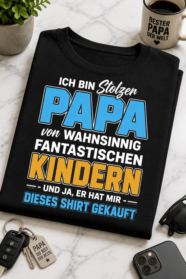 Typografie-Design mit dem Spruch ICH BIN Stolzer PAPA von WAHNSINNIG FANTASTISCHEN KINDERN - UND JA, ER HAT MIR - DIESES SHIRT GEKAUFT