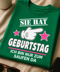 Lustiges Geburtstags T-Shirt mit dem Spruch SIE HAT GEBURTSTAG ICH BIN NUR ZUM SAUFEN DA