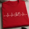Minimalistisches Herzschlag-Motiv mit integriertem Fahrrad in weiß